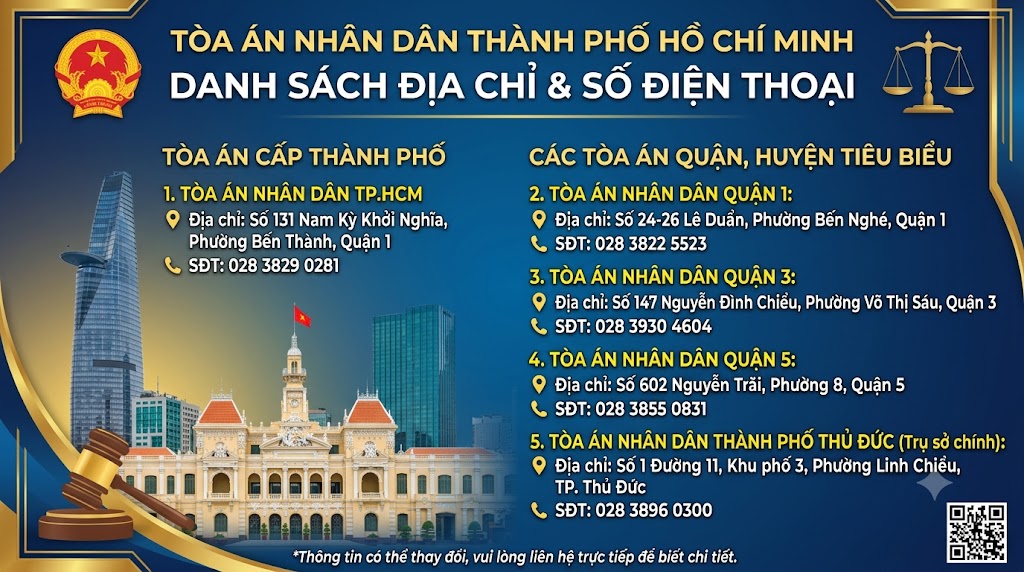 Địa chỉ và số điện thoại các Tòa án nhân dân khu vực Thành phố Hồ Chí Minh